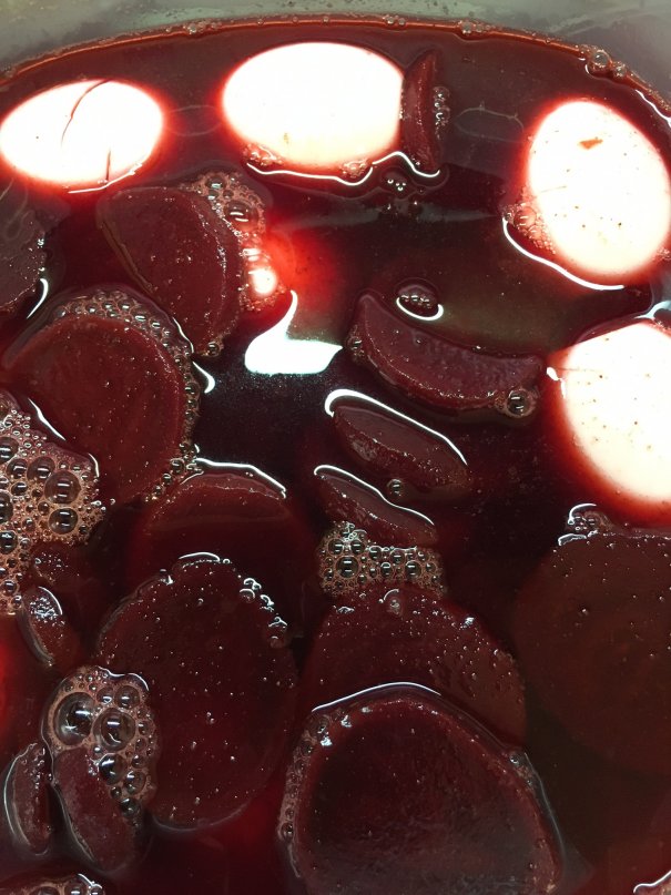 Eggs and Beets in a sweet pickling